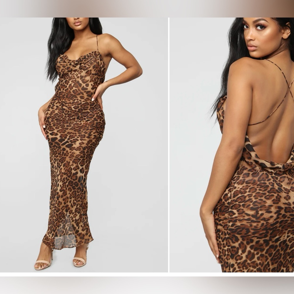 Open back mesh Leopard dress
